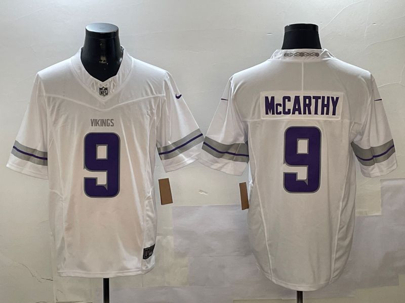 Men Minnesota Vikings #9 Mccarthy White Throwback Three generation 2024 Nike Limited NFL Jersey style 1